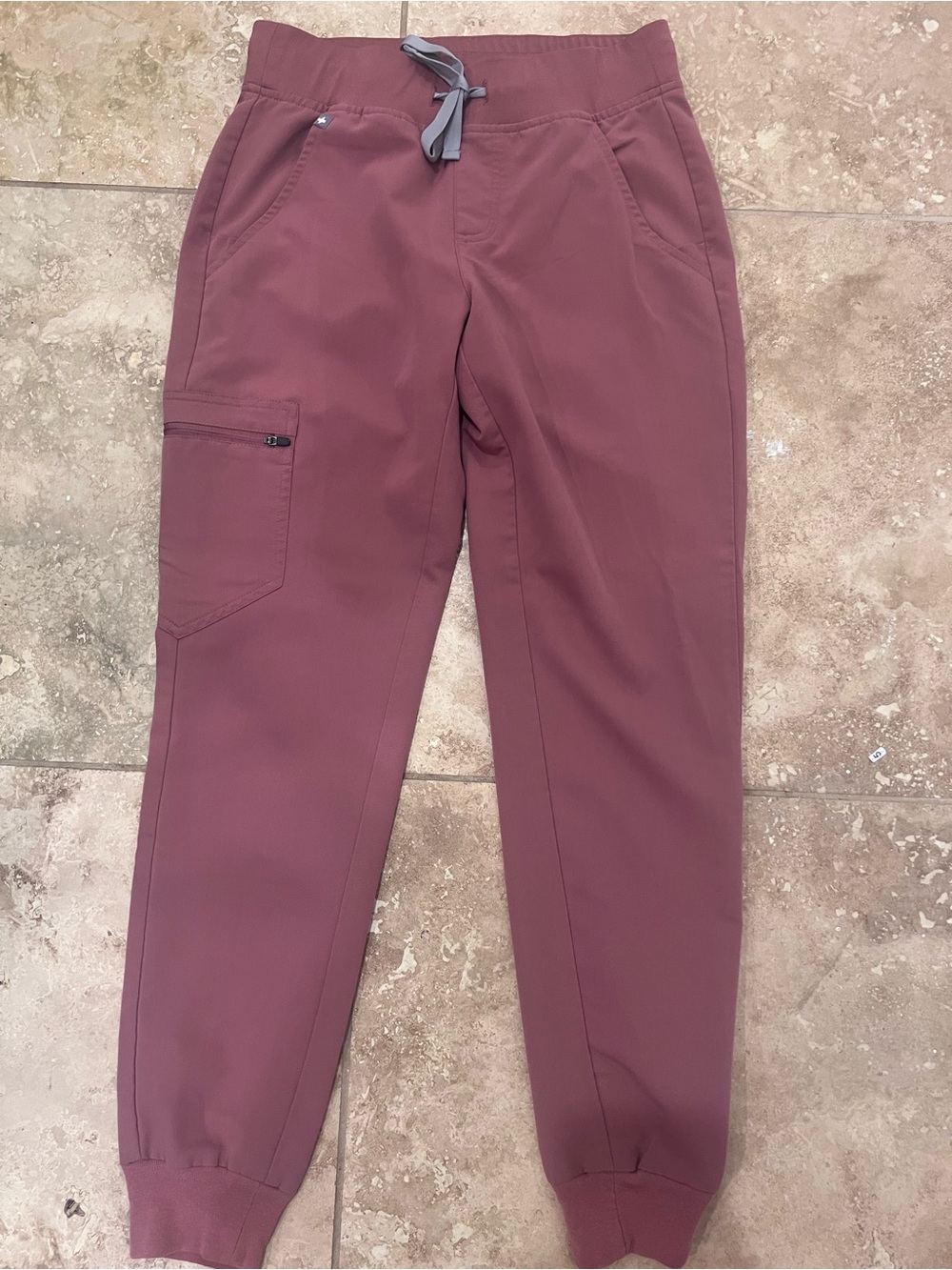 Figs Women's Ankle Jogger Pants in Mauve with Gray Drawstring